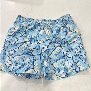 Janie and Jack Blue Leaf Print Kids Swim Trunks